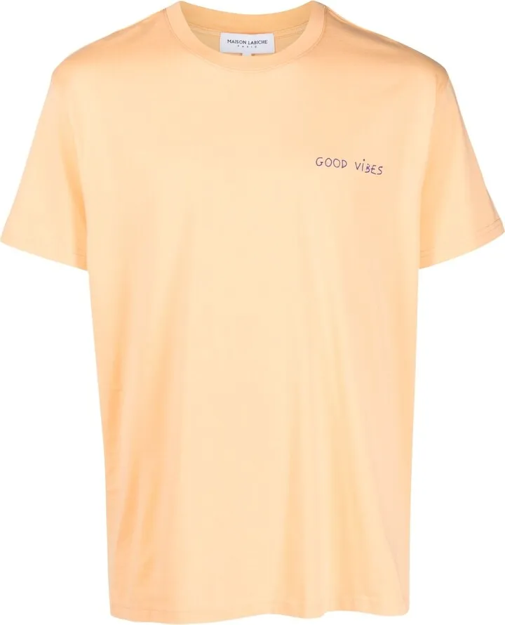 slogan-embroidered short-sleeve T-shirt