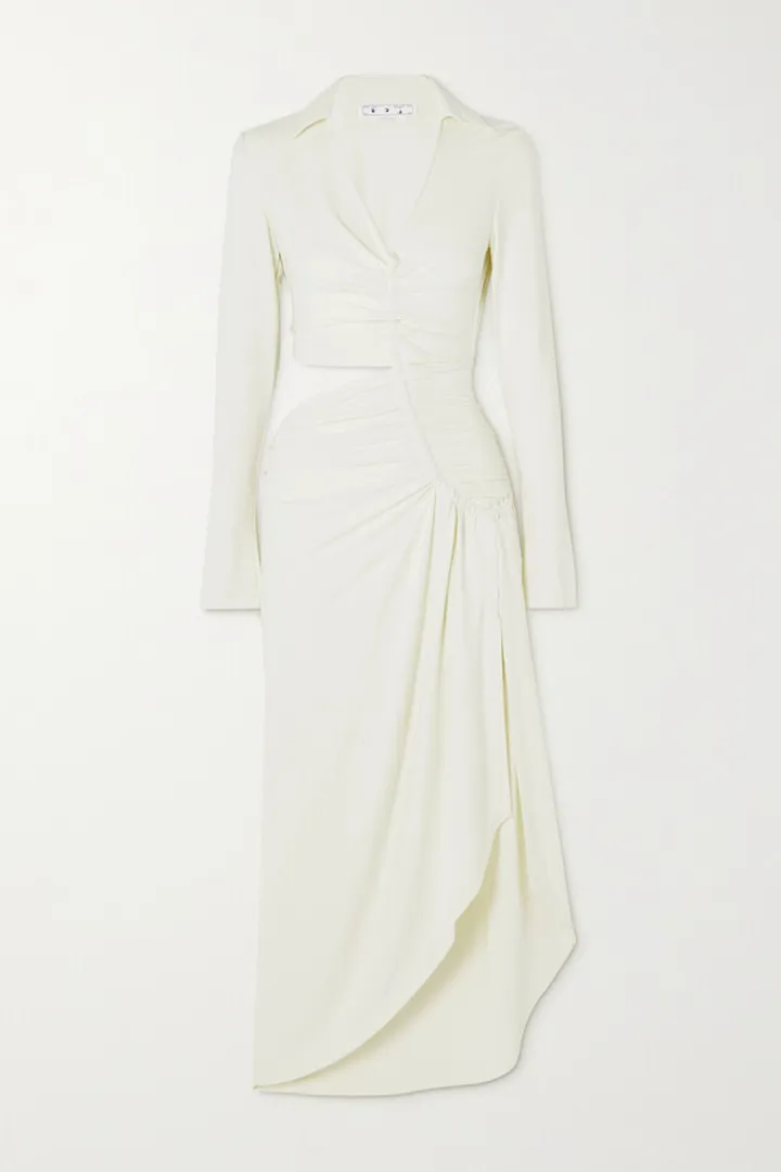 Off-White - Asymmetric Cutout Ruched Stretch-jersey Dress - IT36