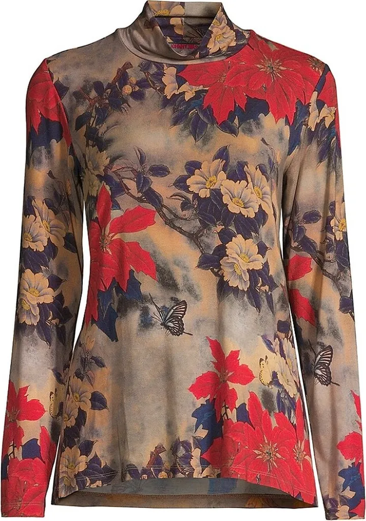 Claret Floral Mock Turtleneck Top