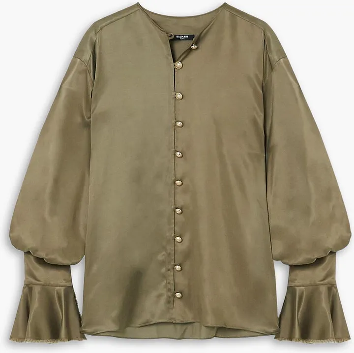 Ruffled cupro-blend satin blouse