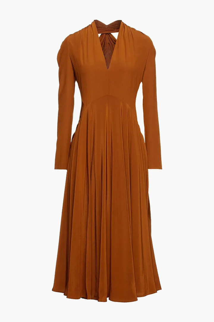 Cutout silk crepe de chine midi dress