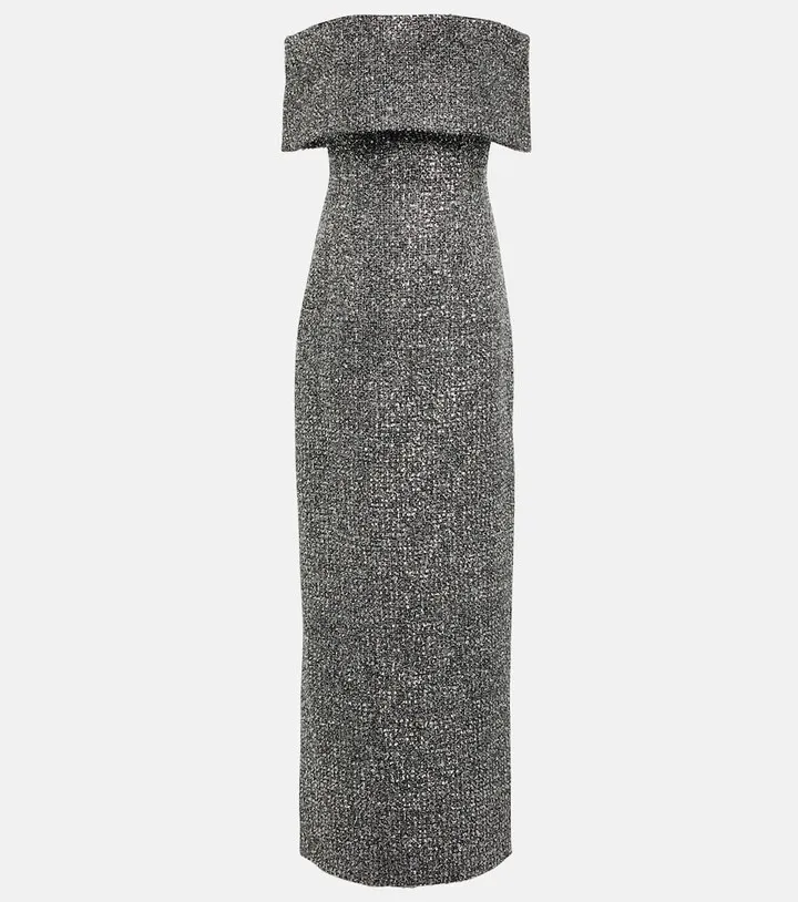 Emmanuella metallic tweed gown