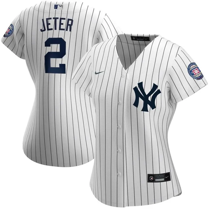 Women's Derek Jeter White and Navy New York Yankees 2020 Hall of Fame Induction Home Replica Player Name Jersey