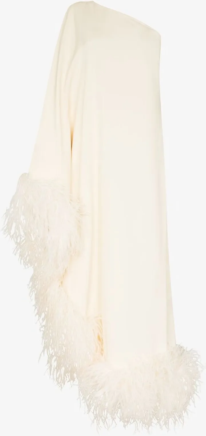 Ubud One Shoulder Feather-Trim Gown