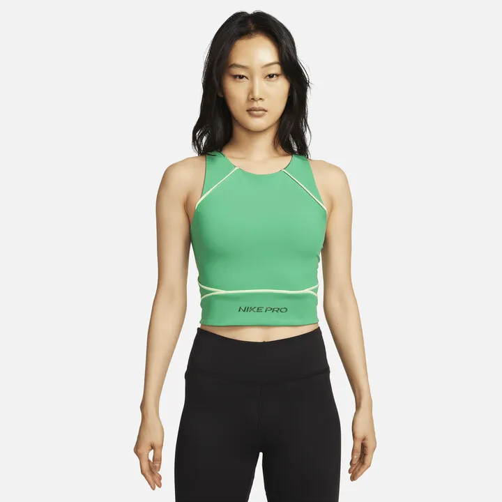 Women's Nike Pro Dri-FIT Cropped Training Tank Top in Green