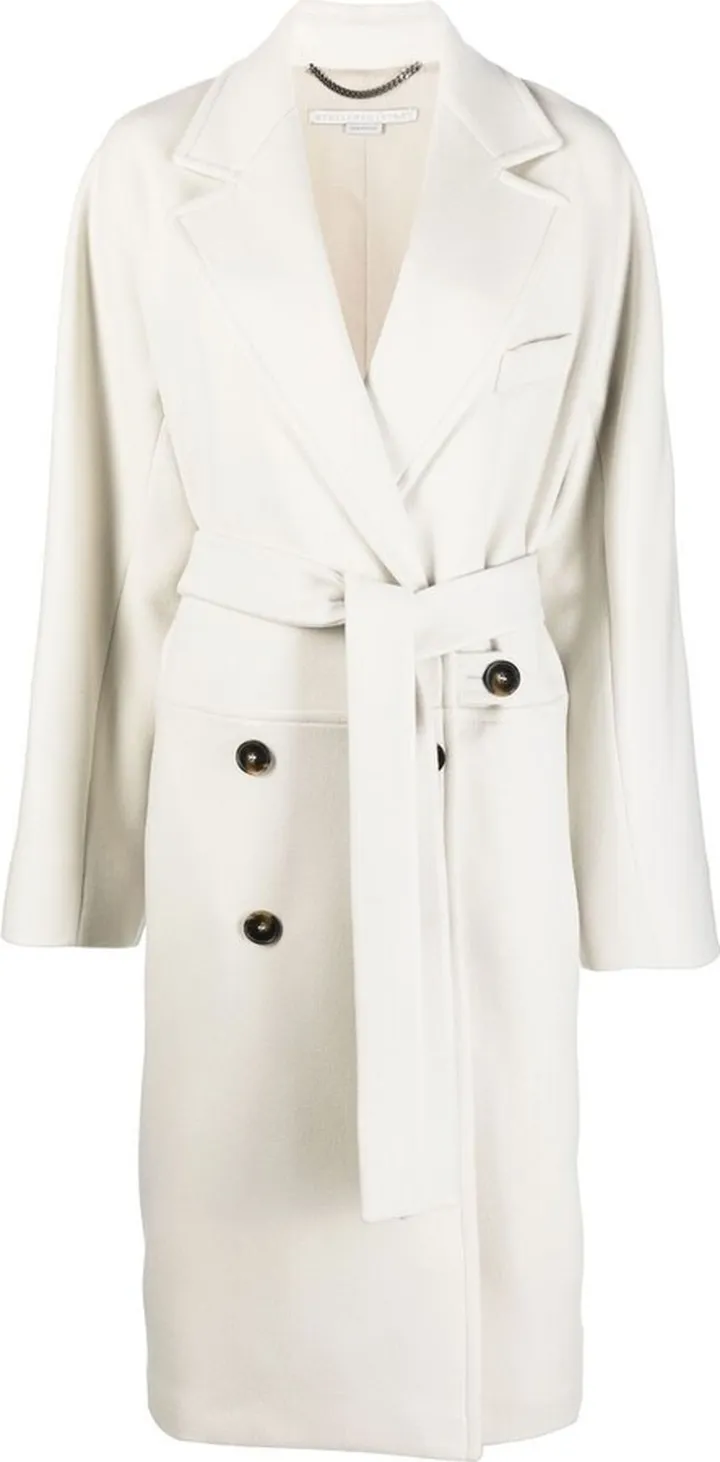 Wool Double-Breasted Tied-Waist Coat
