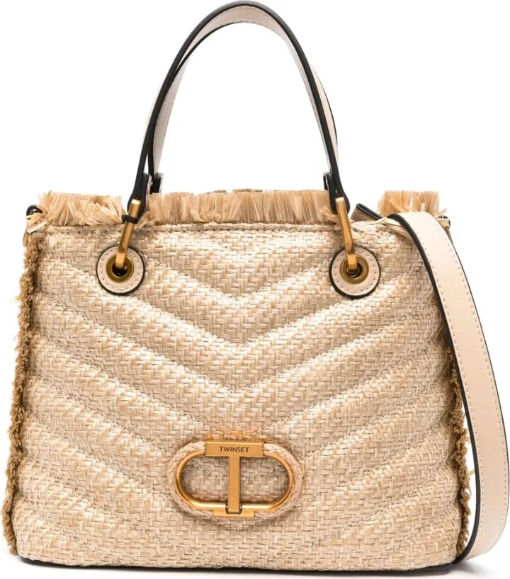 Logo-Plaque Frayed Tote Bag