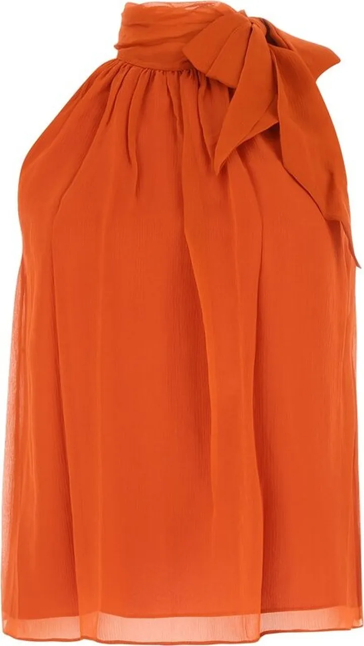 Theory Crinkled Chiffon Halter Bow Top