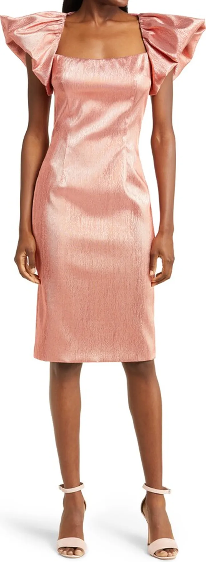 Queen Metallic Puff Sleeve Cocktail Dress