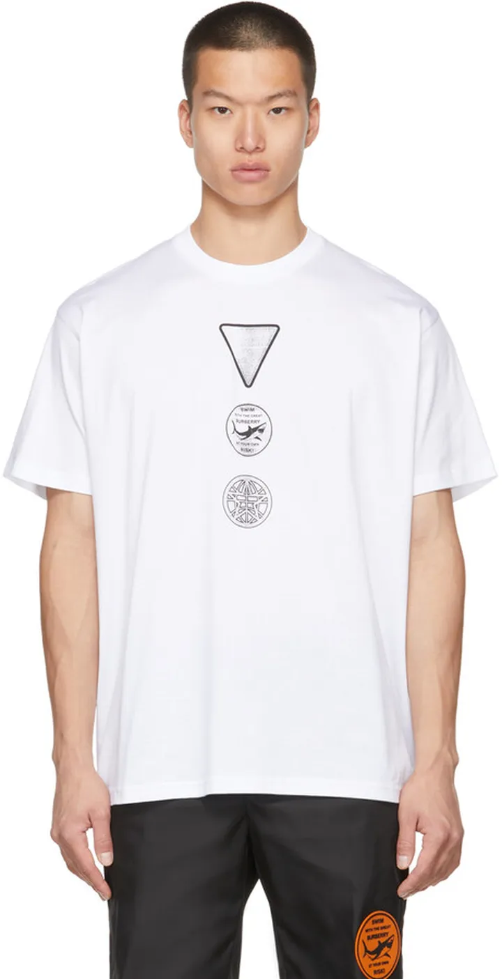 Burberry White Badge Print T-Shirt