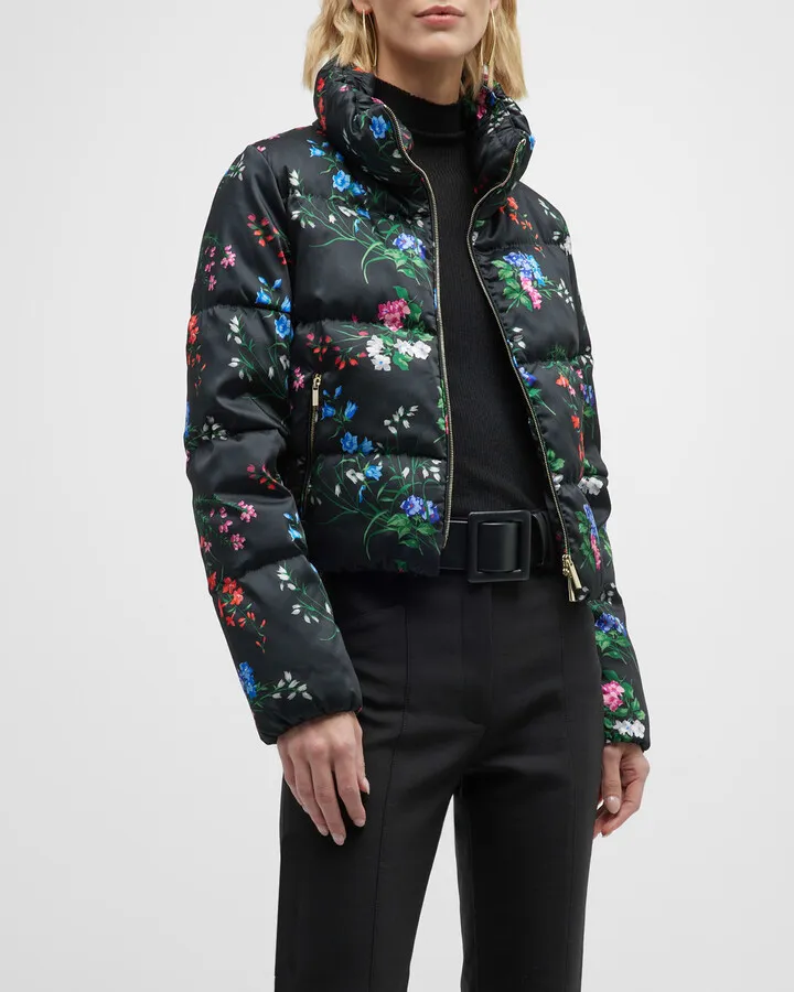 Floral-Print Crop Puffer Coat