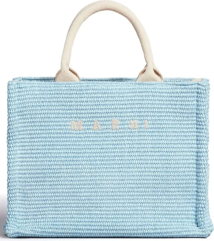 Logo-Embroidered Raffia Tote Bag