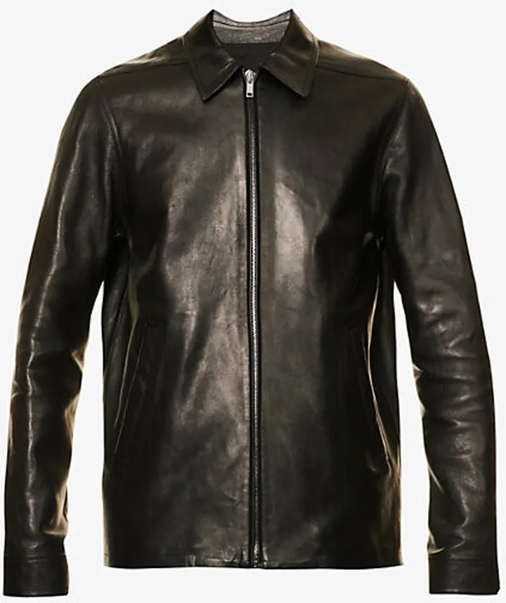 Mens Black Brad Regular-fit Leather Jacket