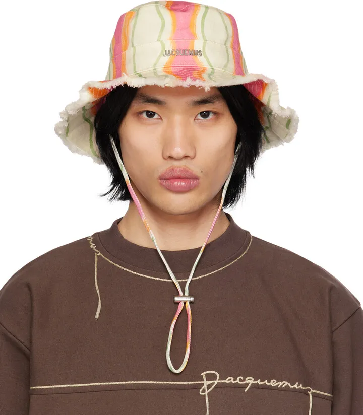 Jacquemus Pink & Beige Le Raphia 'Le Bob Artichaut' Bucket Hat