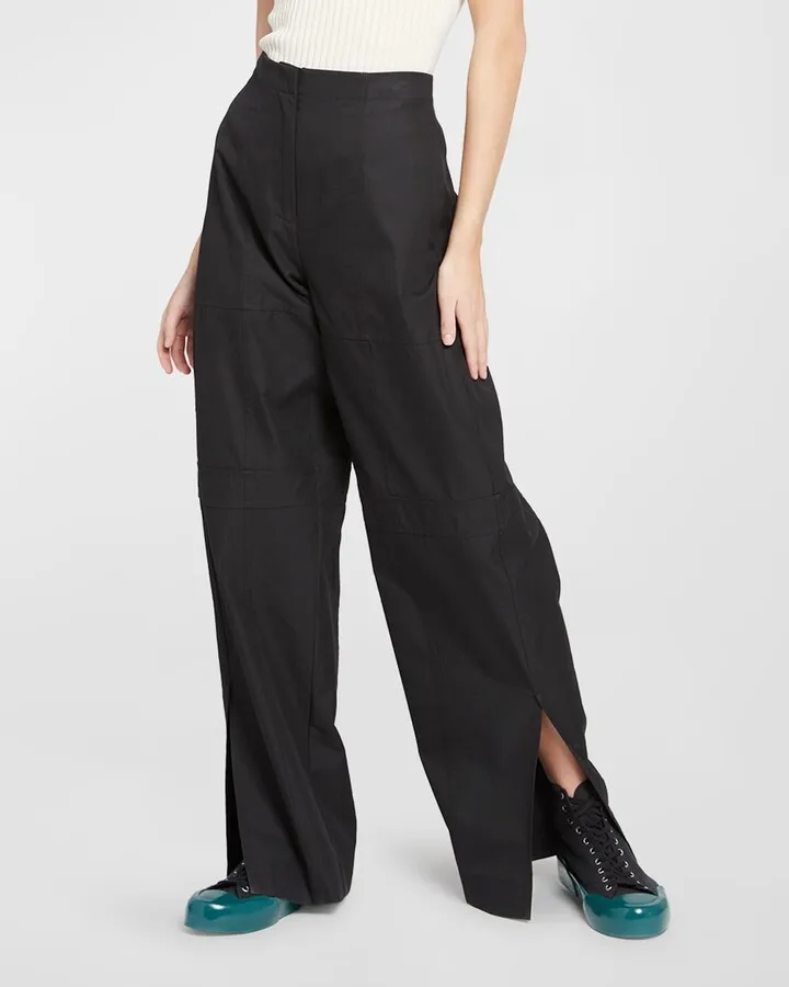 Paneled Wide-Leg Slit-Hem Trousers