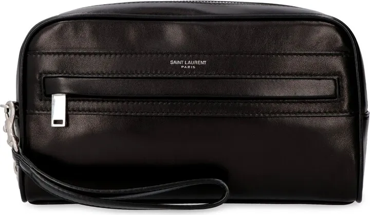 Saint Laurent Logo Printed Zipped Clutch Bag