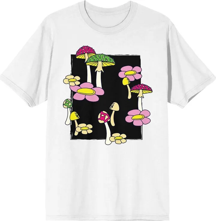 Natural World Mushrooms And Flowers Men’s White T-Shirt-3XL