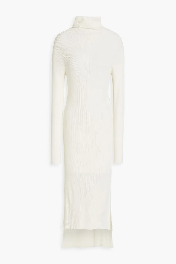 Ribbed-knit turtleneck midi dress
