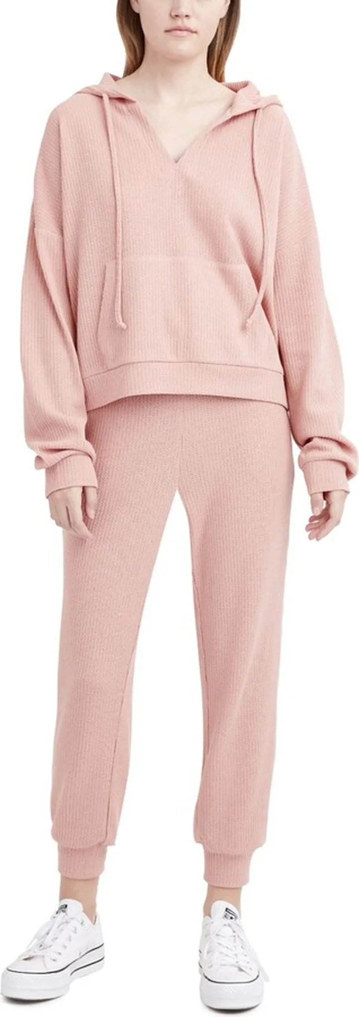 Womens Waffle Knit Hooded Tunic Top