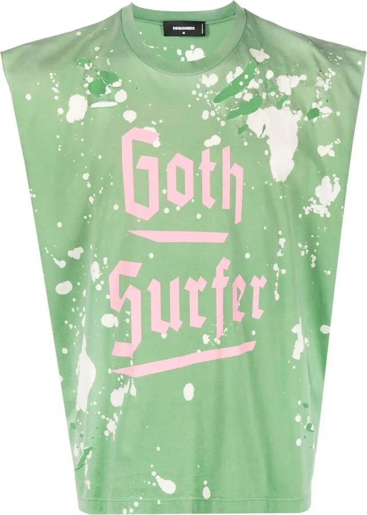 distressed logo-print sleeveless T-shirt