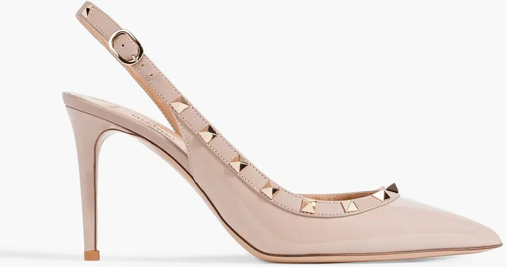 Rockstud patent-leather slingback pumps