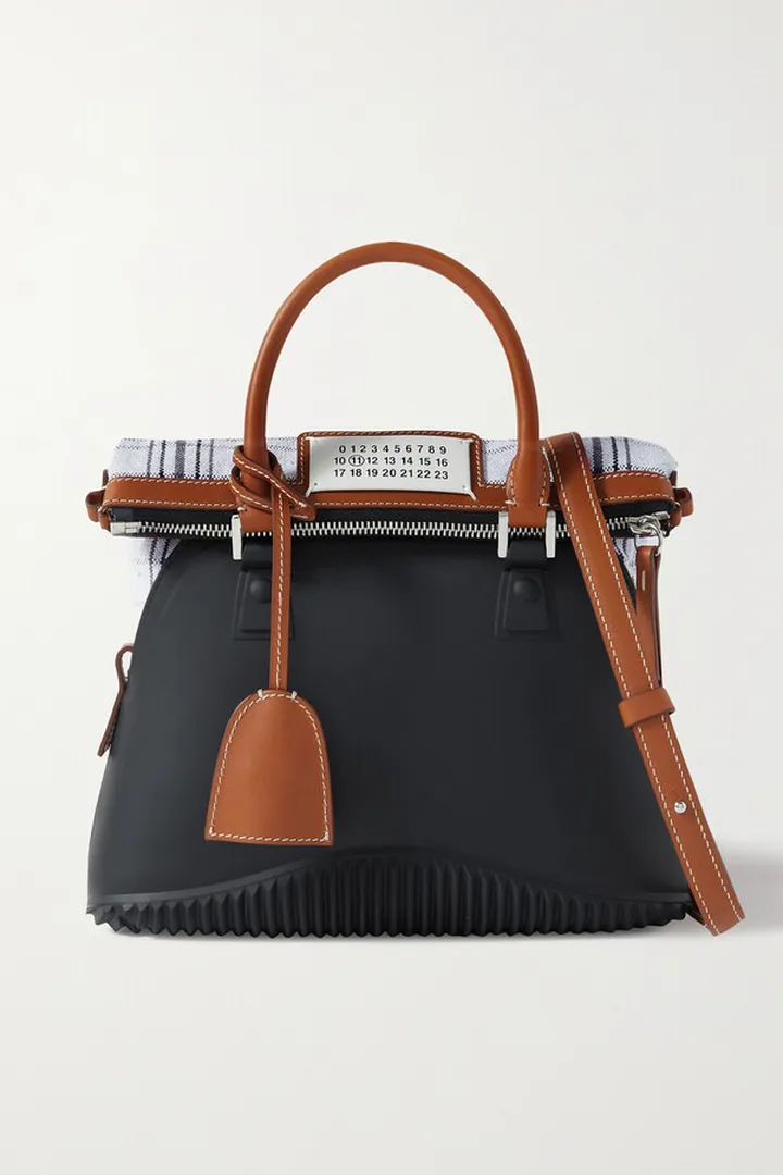 Maison Margiela - 5ac Mini Leather And Checked Cotton-blend Canvas-trimmed Rubber Tote - Black