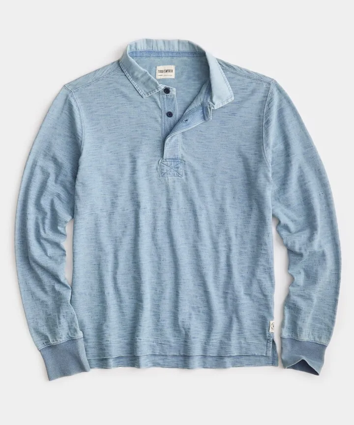 Bleach Wash Indigo Longsleeve Rugby Polo