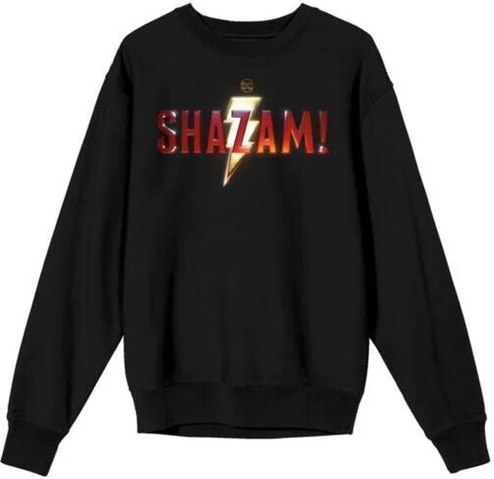 Shazam! Movie Title Logo Women’s Black Long-Sleeve Sweatshirt-Large