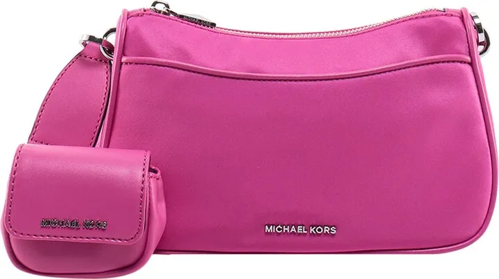 Nylon shoulder bag with metal logo