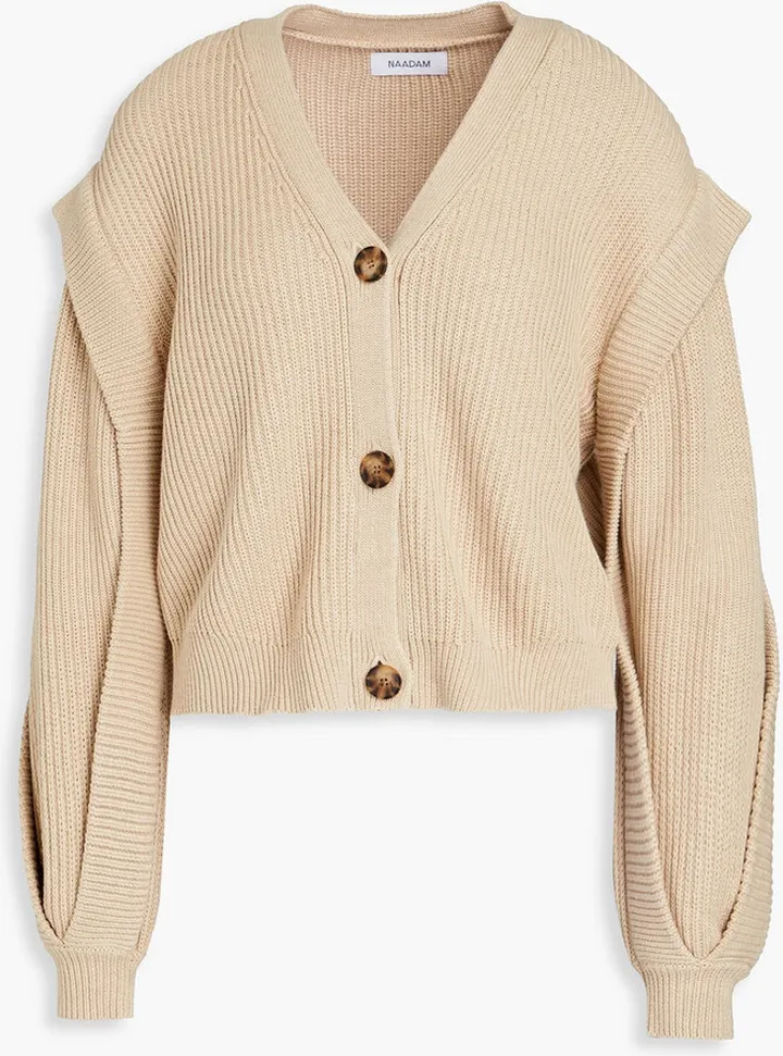 Ribbed cotton and cashmere-blend cardigan