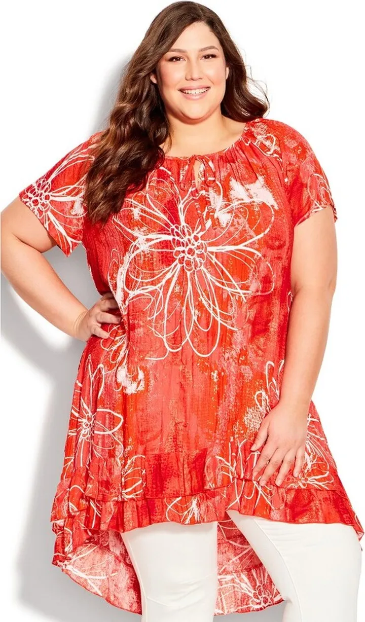 AVENUE| Women's Plus Size Avery Crush Tunic - coral - 16W