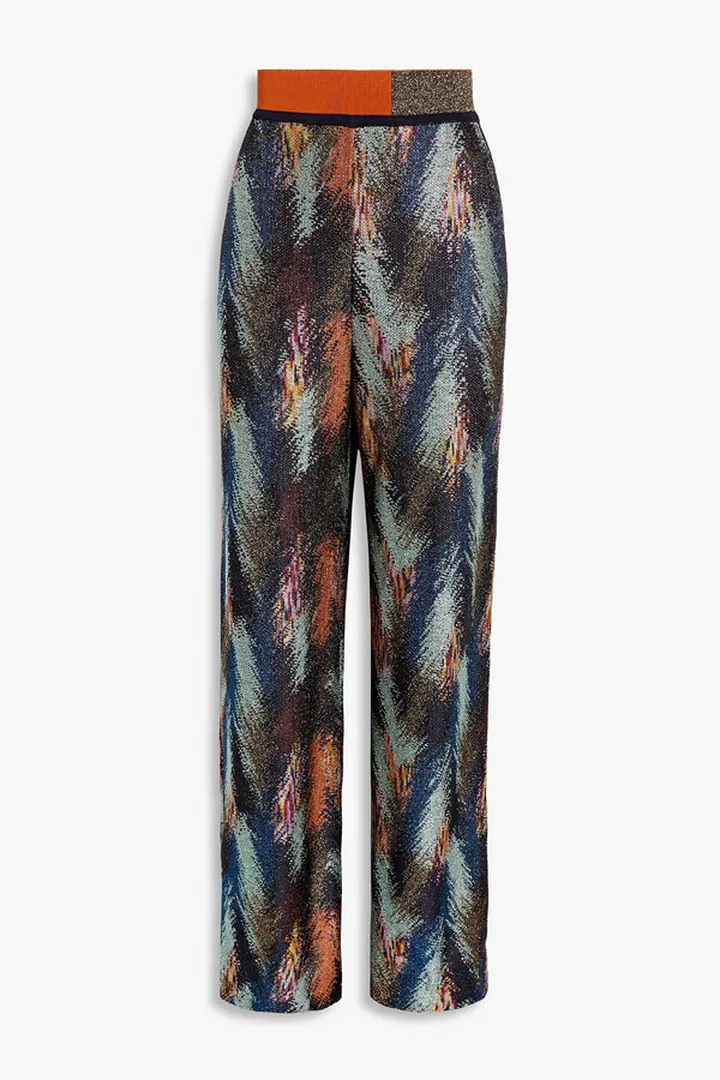 Metallic crochet-knit wide leg pants