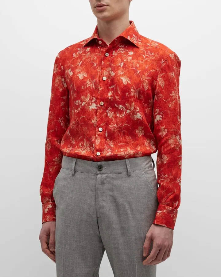 Men's Floral Linen Sport Shirt