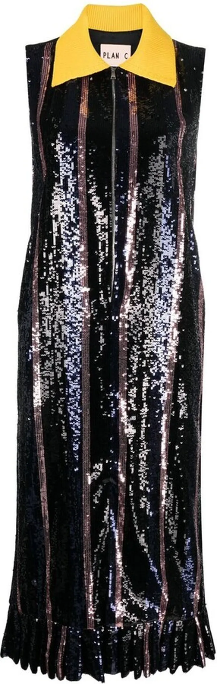 Collared Sequin-Embellished Midi Dress