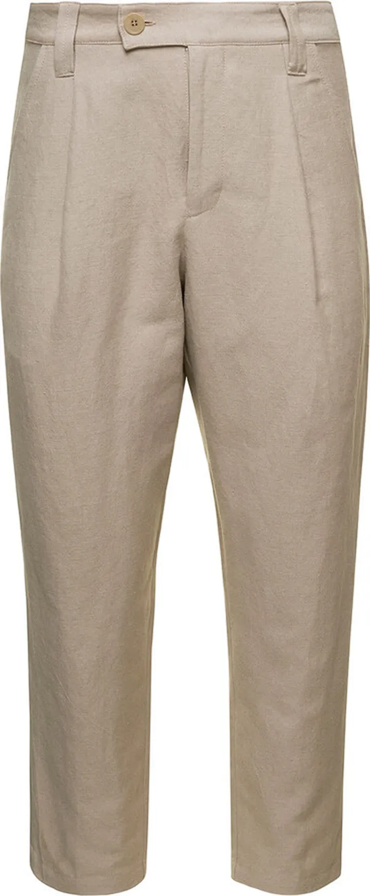 'renato' Beige Cropped Pants With Pinces In Linen And Cotton Man