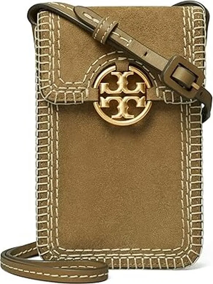 Tory Burch Miller Suede Stitched Phone Crossbody (Toasted Sesame) Handbags