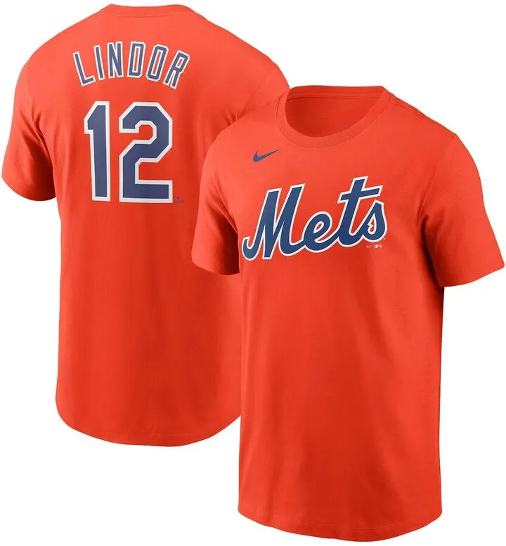 Men's Nike Francisco Lindor Orange New York Mets Name and Number T-shirt