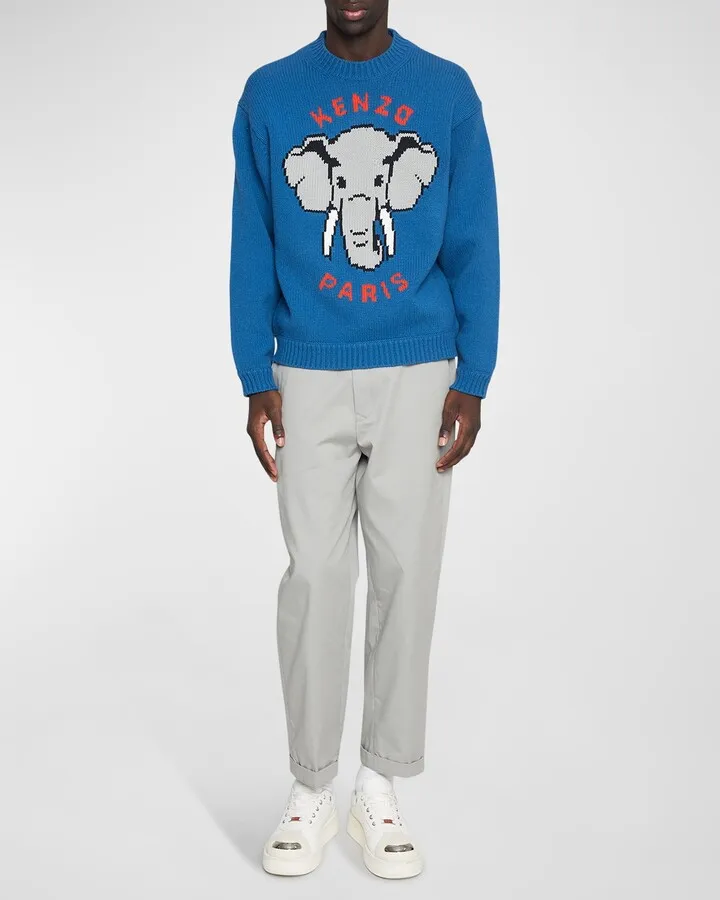 Men's Logo Pixel Elephant Intarsia Sweater