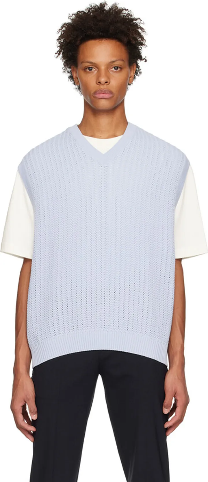 Solid Homme Blue V-Neck Vest