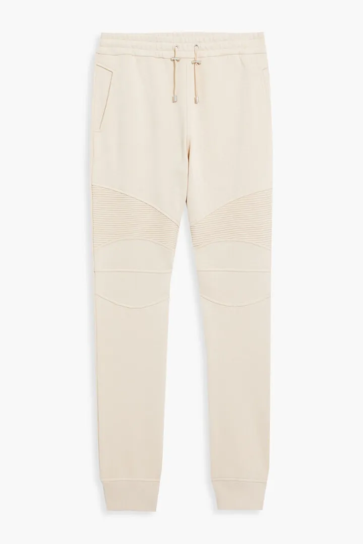 Printed ribbed-paneled French cotton-terry sweatpants