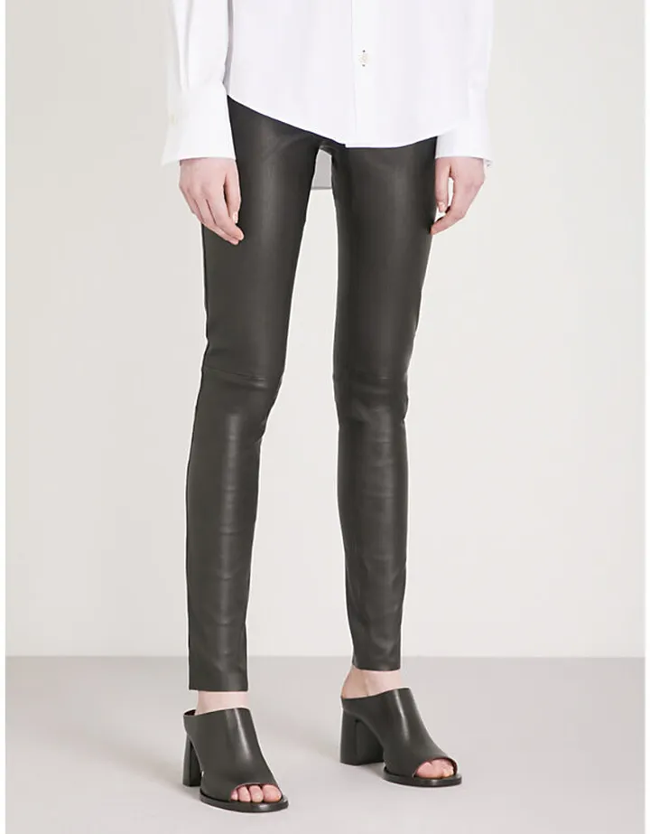 Womens Black Panelled Stretch-leather Trousers