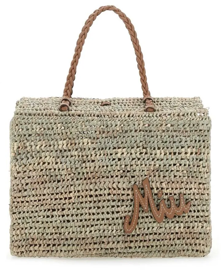 Miu Miu Logo Detail Woven Tote Bag