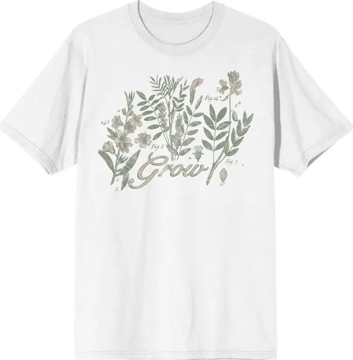 Vintage Botanical Grow Crew Neck Short Sleeve White Adult T-shirt-Medium
