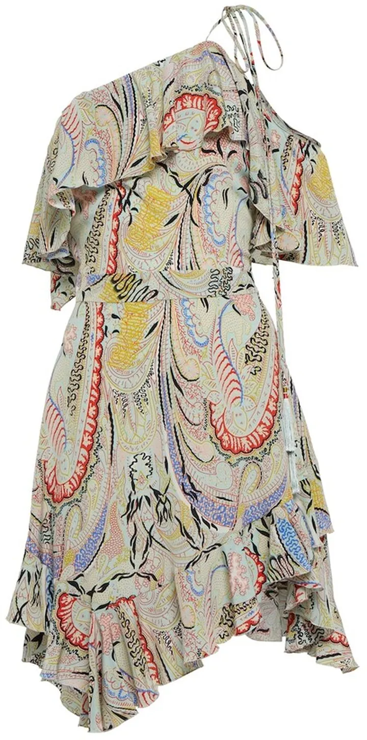 Printed one-shoulder silk minidress