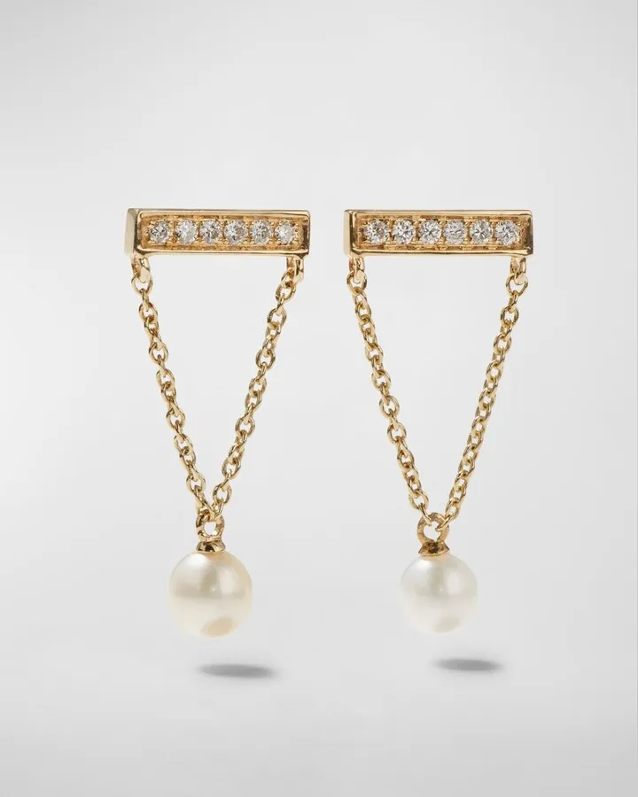 14k Diamond Bar & Pearl Earrings