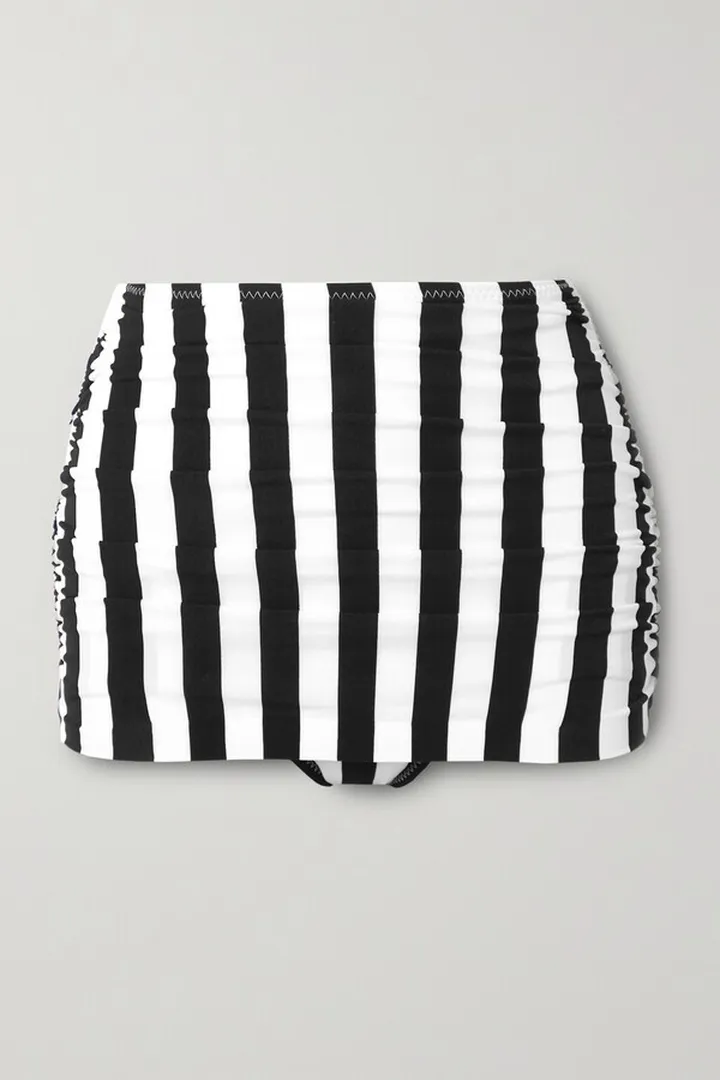 Norma Kamali - Bill Ruched Striped Bikini Briefs - Black