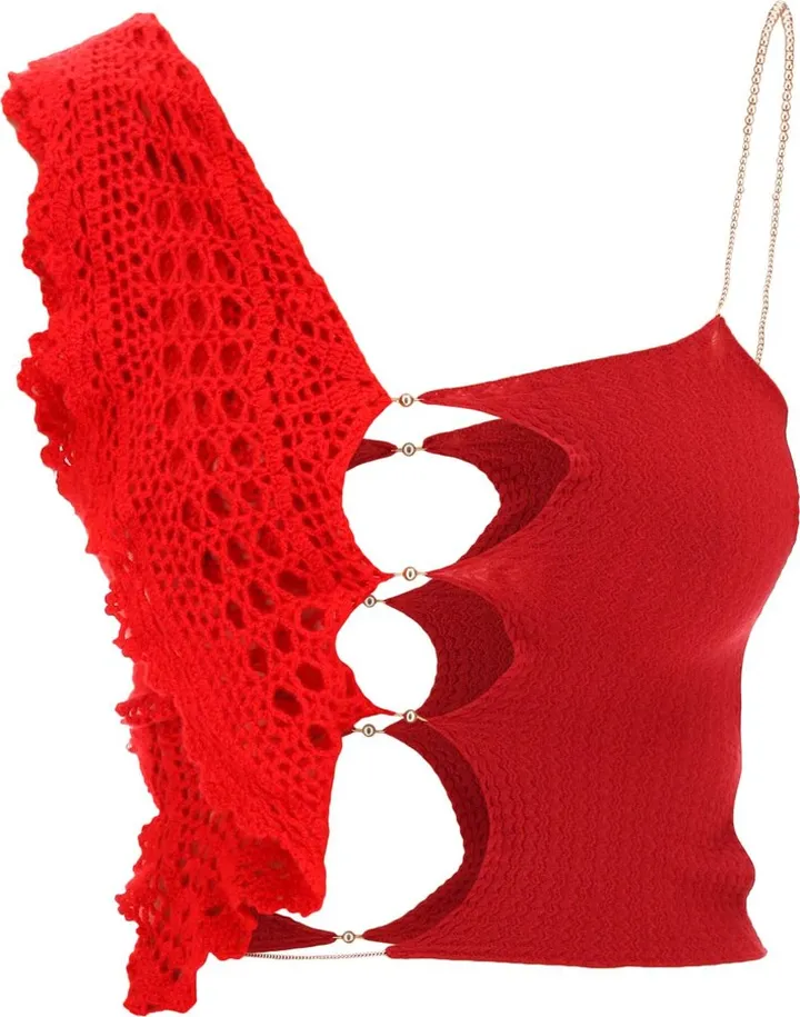Stretch Knit And Crochet Cashmere Top
