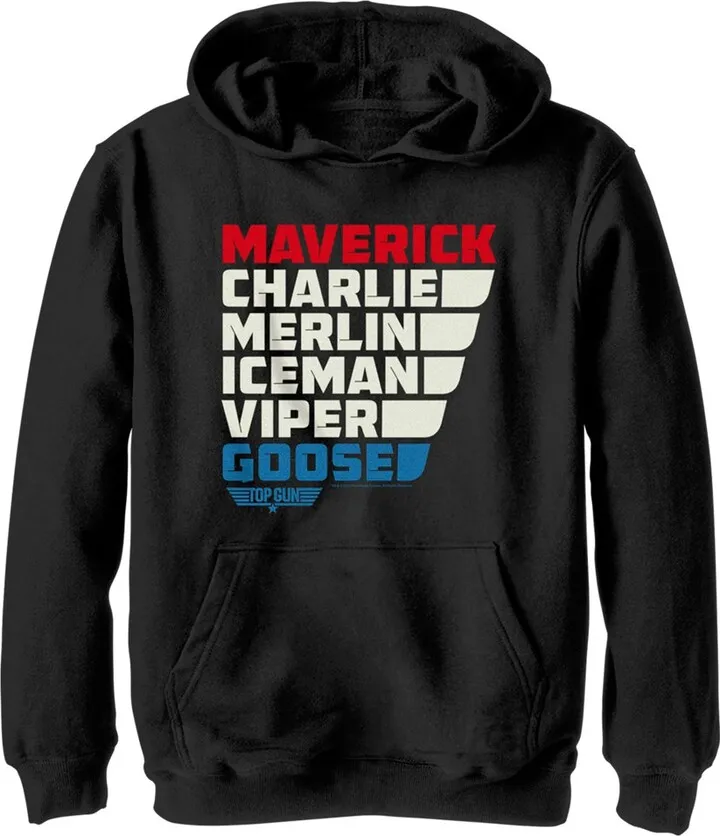 Boy's Top Gun Character Name Stack Pull Over Hoodie - Black - X Large