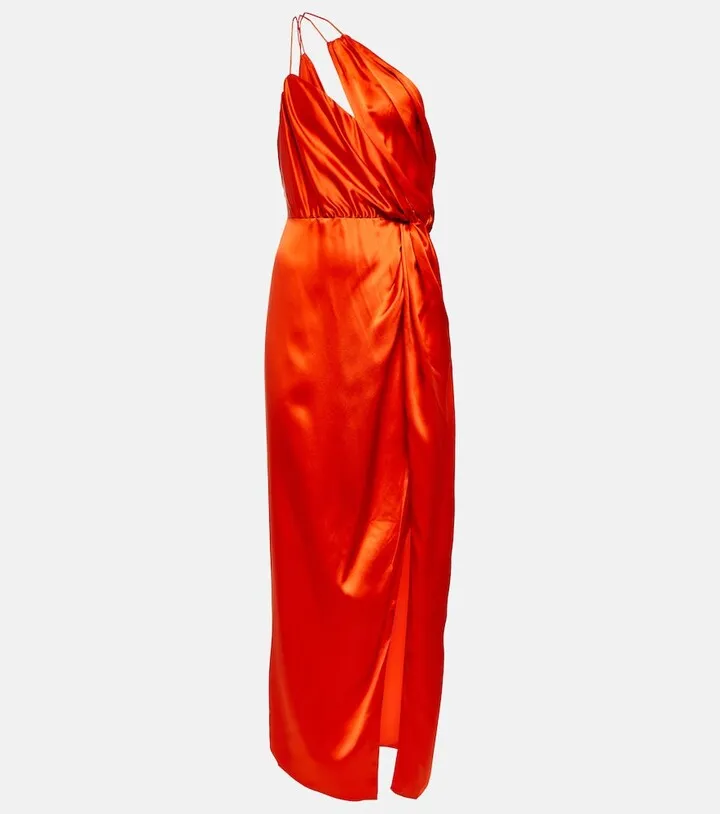 One-shoulder silk satin midi dress
