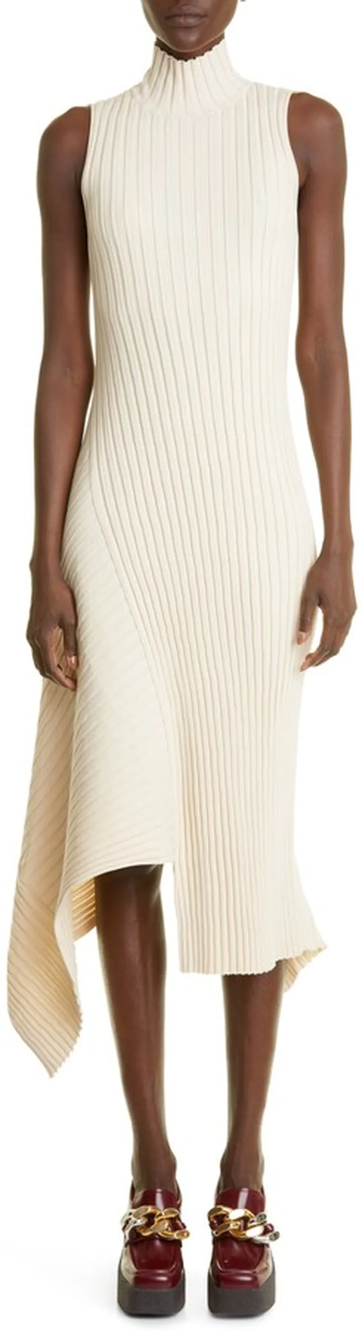 Ribbed Asymmetric Hem Cotton Sweater Dress
